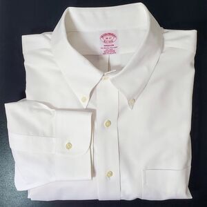 Brook Brothers Madison Non Iron Relaxed Fit White Collared Dress Shirt 18 - 37